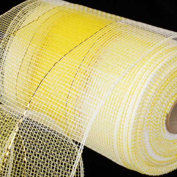 The Ribbon People White and Yellow Checkered Pattern Decorating Mesh Craft Ribbon 6.5" x 80 Yards