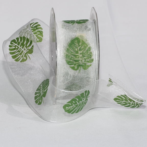 The Ribbon People White with Green Wired Craft Ribbon 1.5" x 44 Yards