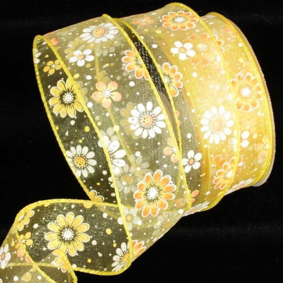 The Ribbon People Yellow Gerbera Daisy Wired Craft Ribbon 1.5" x 40 Yards
