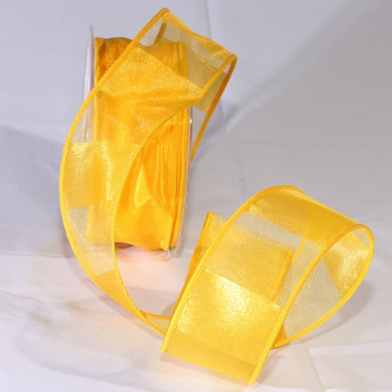 The Ribbon People Yellow Modern Striped Pattern Organza Wired Craft Ribbon 1.5" x 54 Yards