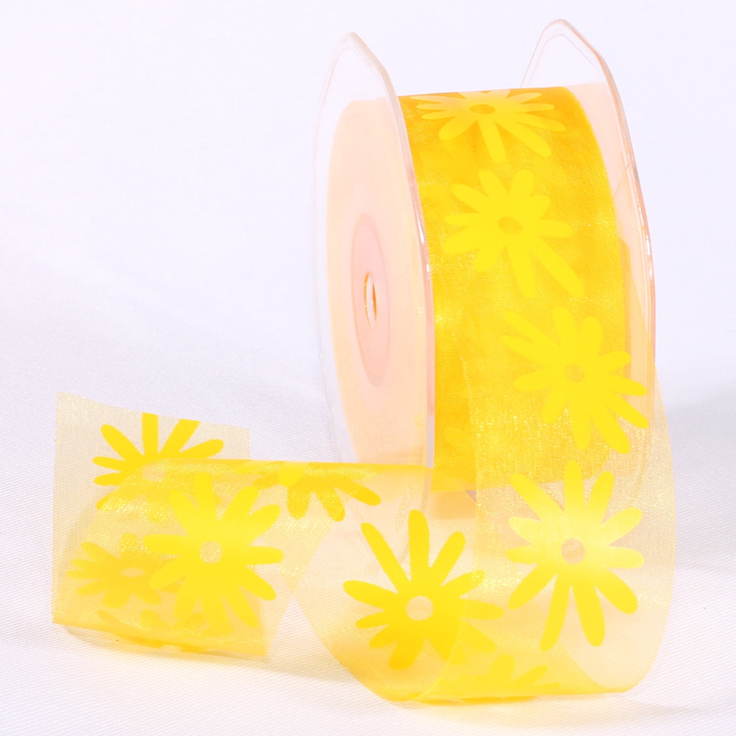 The Ribbon People Yellow Sheer Organza Spring Flowers Craft Ribbon 1.5 ...