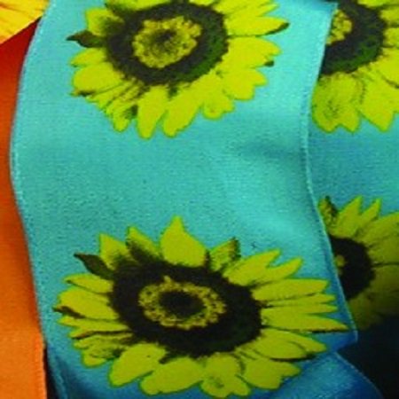 Yellow and Blue Sunflower Print Wired Craft Ribbon 1.5" x 27 Yards