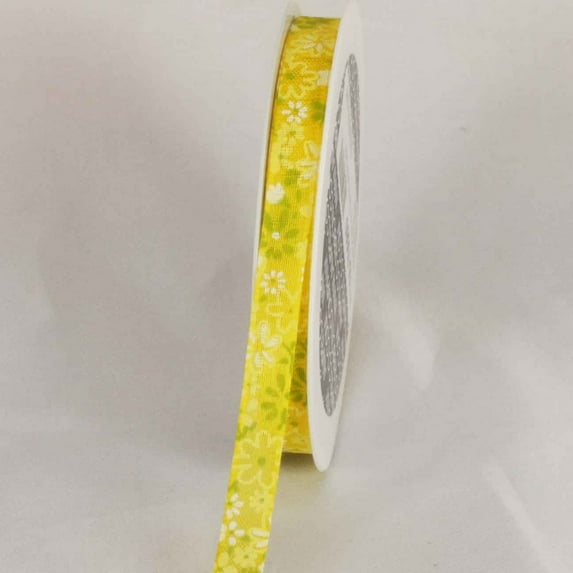 The Ribbon People Yellow and Green Print Woven Craft Ribbon 0.25" x 54 Yards