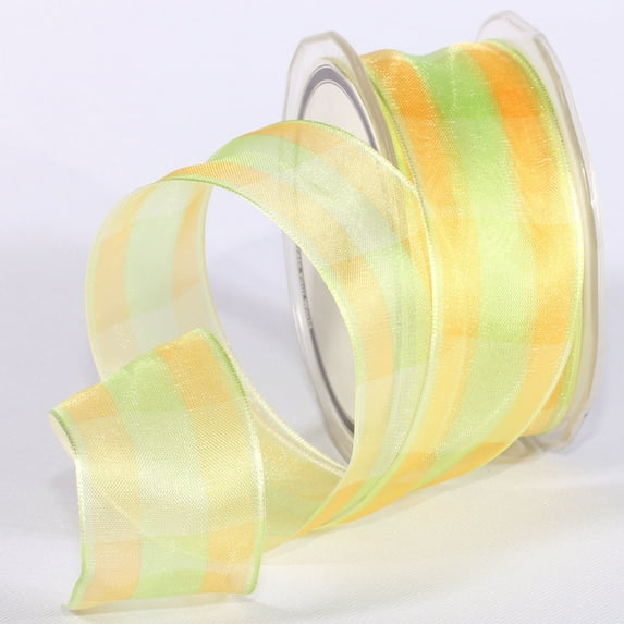 The Ribbon People Yellow and Green Spring Plaid Wired Craft Ribbon 1.5" x 27 Yards