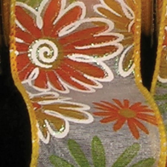 The Ribbon People Yellow and Orange Iridescent Flowers Wired Craft Ribbon 2.5" x 40 Yards