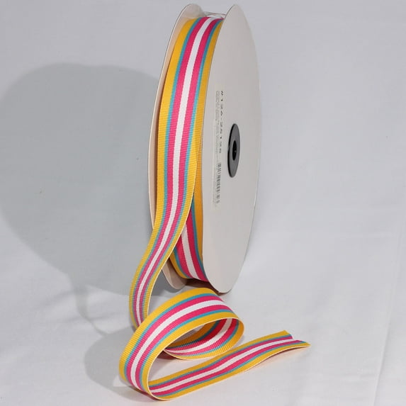 The Ribbon People Yellow and Pink Striped Woven Grosgrain Craft Ribbon 1" x 55 Yards