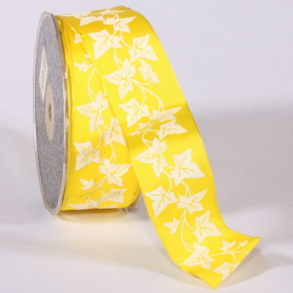 The Ribbon People Yellow and Spring White Print Wired Craft Ribbon 1.5" x 27 Yards