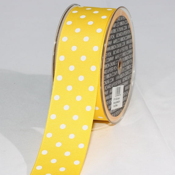 The Ribbon People Yellow and White Polka Dotted Grosgrain Craft Ribbon 1.5" x 88 Yards