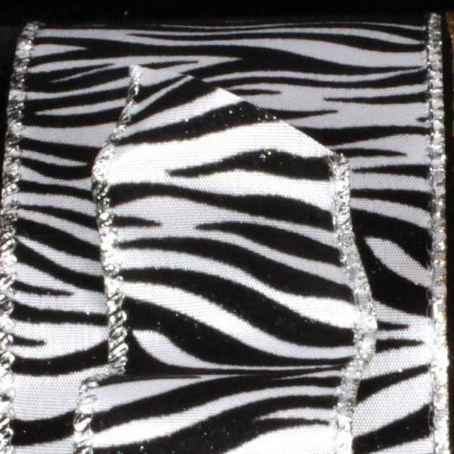 The Ribbon People Zebra Stripes Black and White Wildlife Wired Craft Ribbon 2.5" x 20 Yards