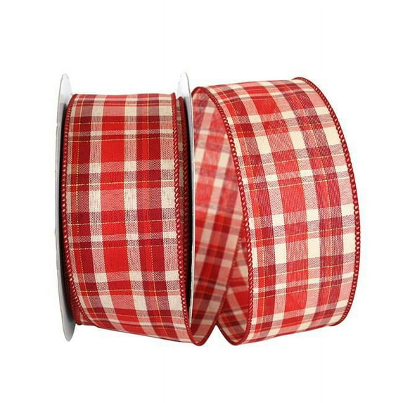 The Ribbon Roll - T92684W-065-40K, Plaid Prime Value Wired Edge Ribbon, Red, 2-1/2 Inch, 50 Yards
