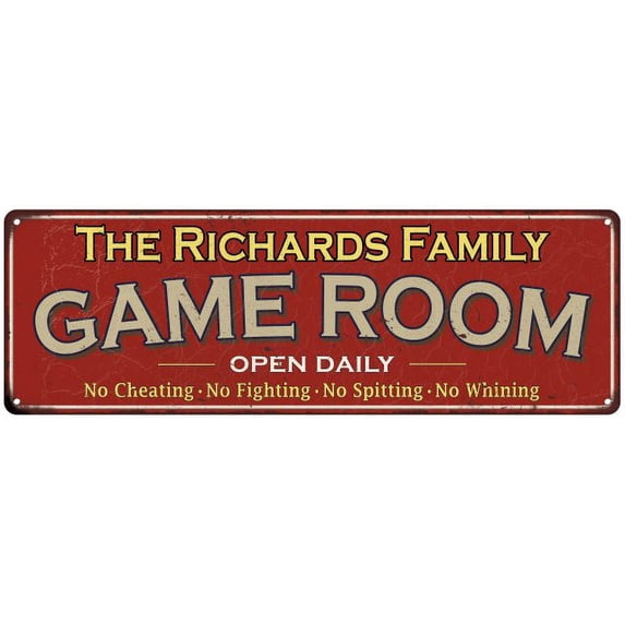 The Richards Family Red Game Room Metal 8x24 Sign 108240038851