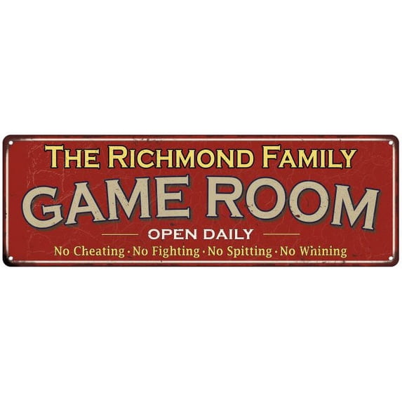 The Richmond Family Gift Red Game Room Metal 6x18 Sign 206180038917