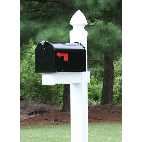 The Richmond Mailbox System with White Vinyl Post, Stand, and Black Mailbox Included