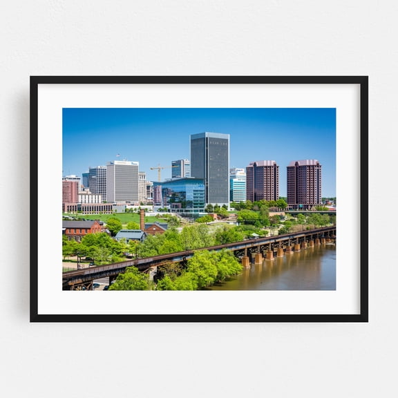 The Richmond Skyline - Richmond Virginia Photography Skyline City Architecture Bridge Scenic Black Framed Wall Art Print 5 x 7 inches