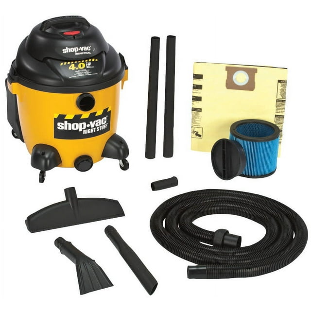 The Right Stuff Series Industrial Wet/Dry Vacuums, 10 gal, 4 hp