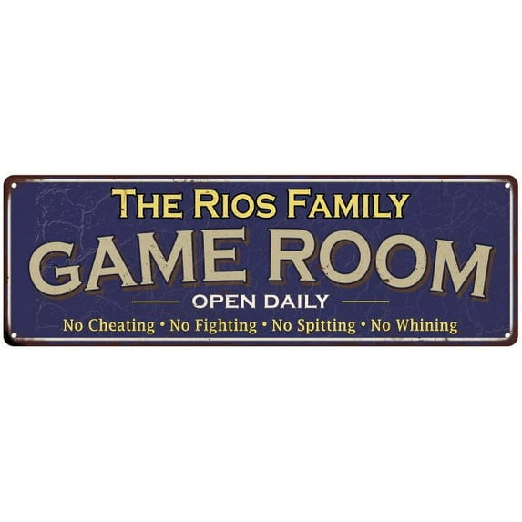 The Rios Family Blue Game Room Metal 8x24 Sign 108240037054