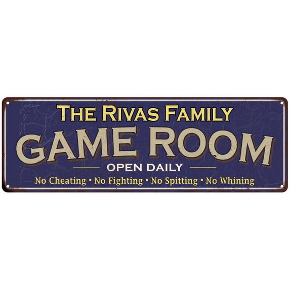 The Rivas Family Blue Game Room Metal 8x24 Sign 108240037269