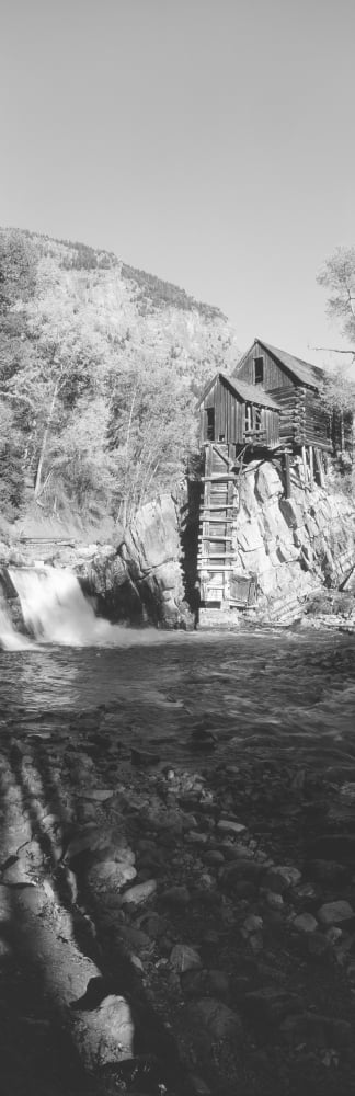 The River Mill at Crystal River Valley Colorado grayscale Canvas Art - Panoramic Images (36 x 12)
