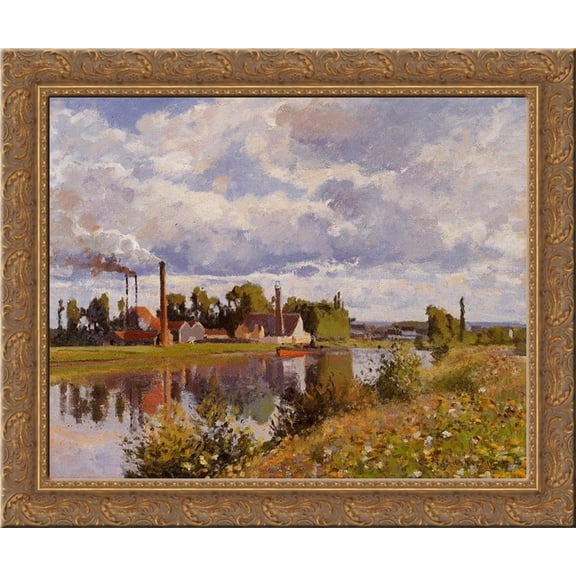 The River Oise near Pontoise 24x20 Gold Ornate Wood Framed Canvas Art by Pissarro, Camille