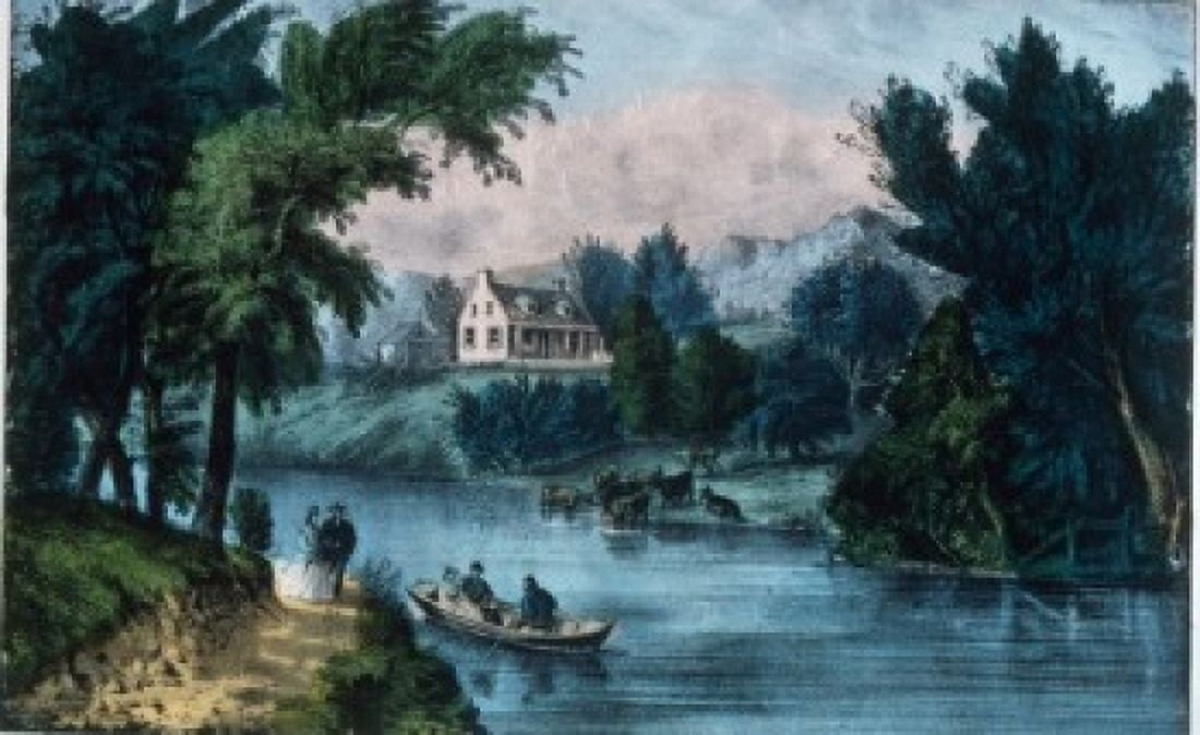 The River Side Currier and Ives color lithograph 1857-1907 USA Washington DC Library of Congress Canvas Art - Currier and Ives (24 x 36)