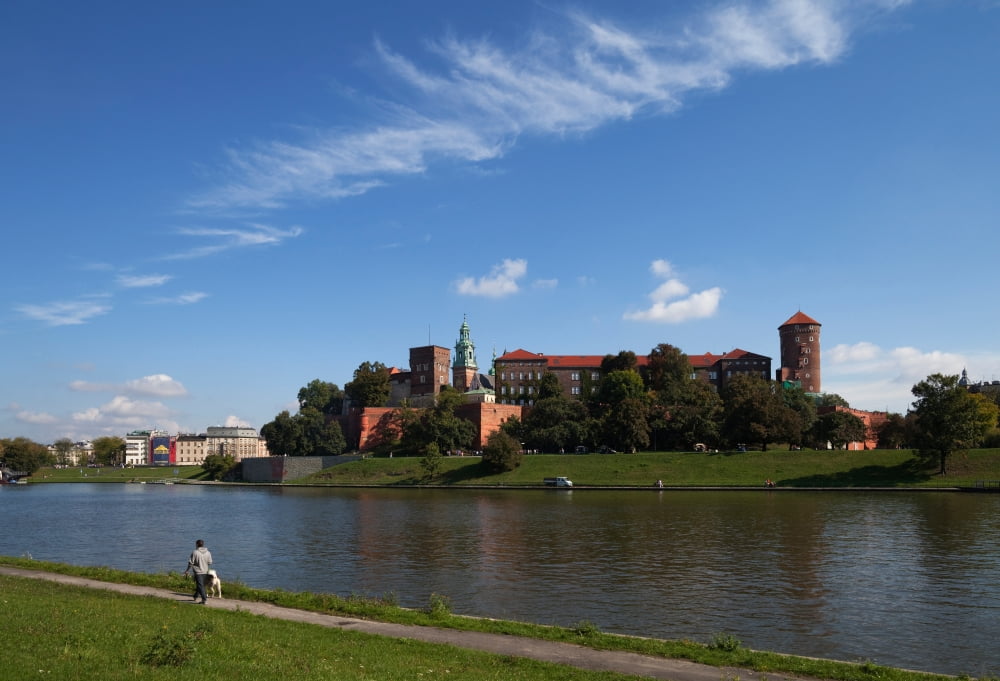 The River Wisla passing the 11th Century Royal Castle Wawel Hill Krakow Poland Canvas Art - Panoramic Images (12 x 36)