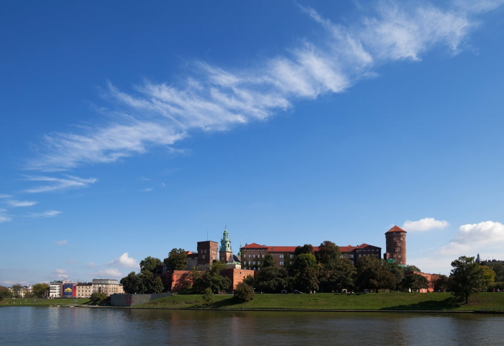 The River Wisla passing the 11th Century Royal Castle Wawel Hill Krakow Poland Canvas Art - Panoramic Images (24 x 18)