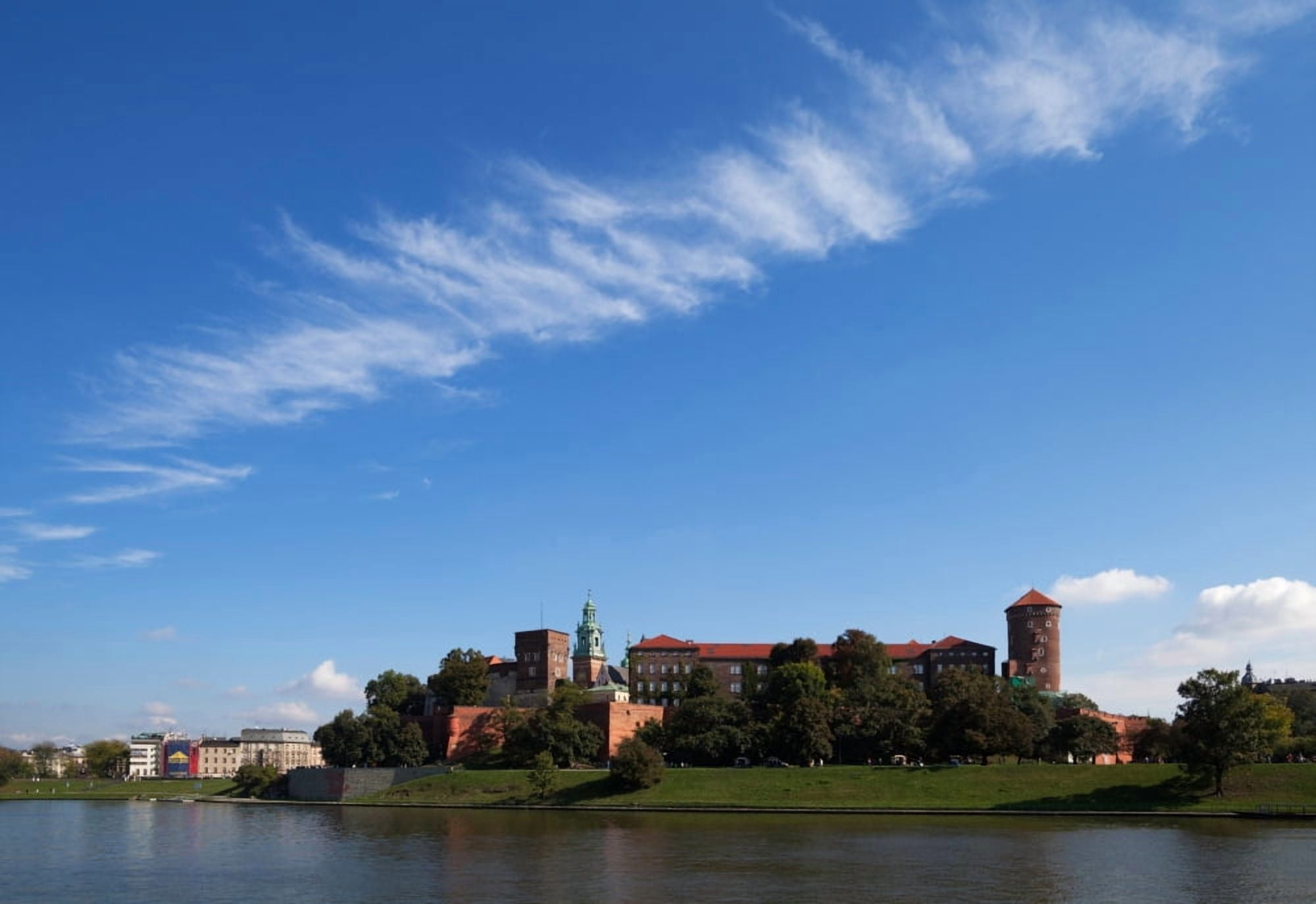 The River Wisla passing the 11th Century Royal Castle Wawel Hill Krakow Poland Canvas Art - Panoramic Images (36 x 24)