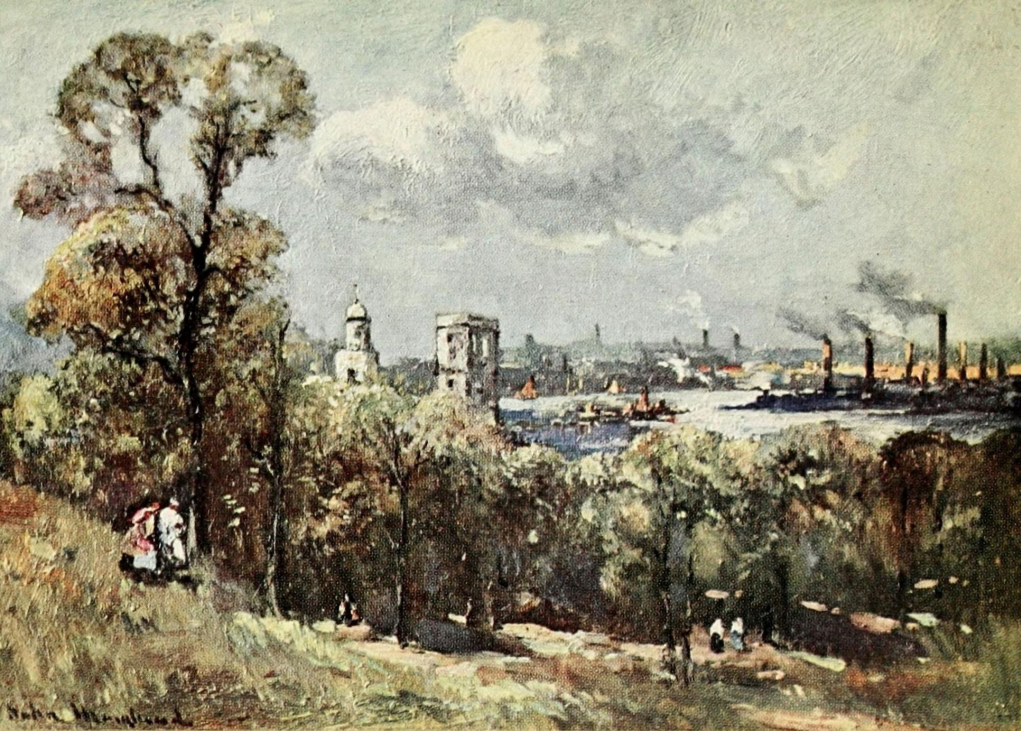 The River of London 1912 Thames from Greenwich Park Canvas Art - John Muirhead (18 x 24)