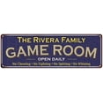 thumbnail image 1 of The Rivera Family Blue Game Room Metal 8x24 Sign 108240037381, 1 of 1