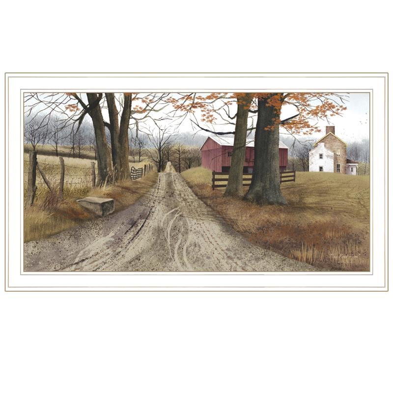 The Road Home Fall Landscape Print on Canvas with White Frame