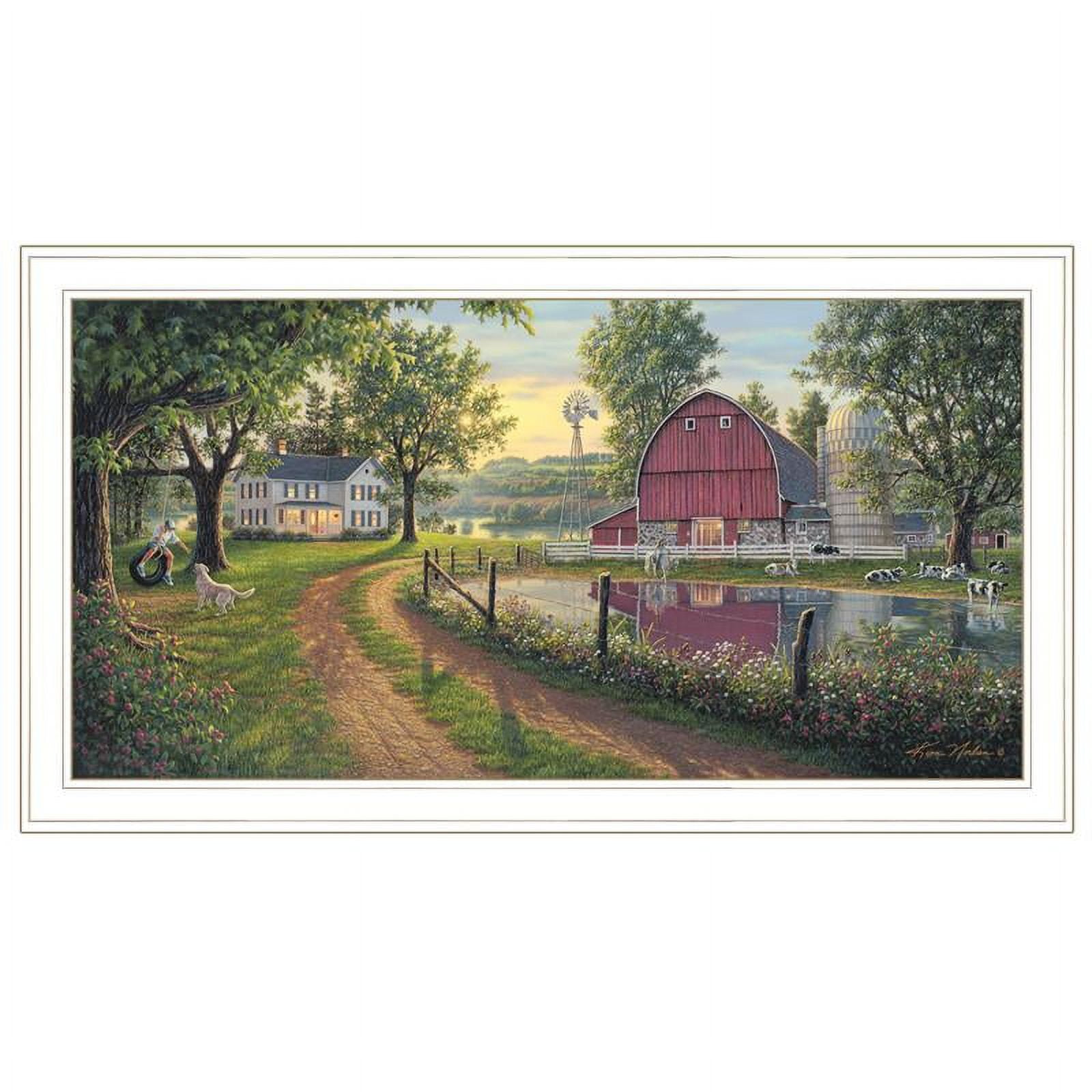 Large White Framed Canvas Print of Homestead Scene