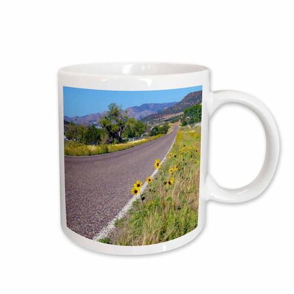 3drose, the Road in Central Utah Lined with Yellow Flowers, 15oz Mug