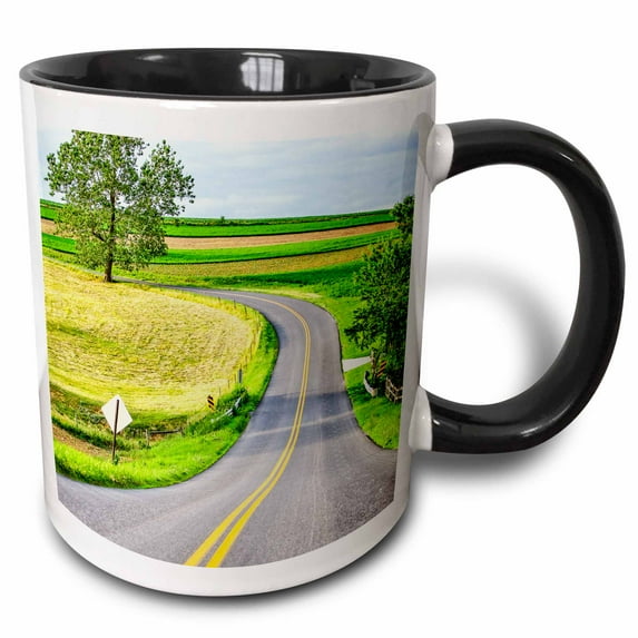 3drose, the Road Leads to Amish Farms, Summertime, Lancaster Co., Pennsylvania, 11oz Two-tone Black Mug