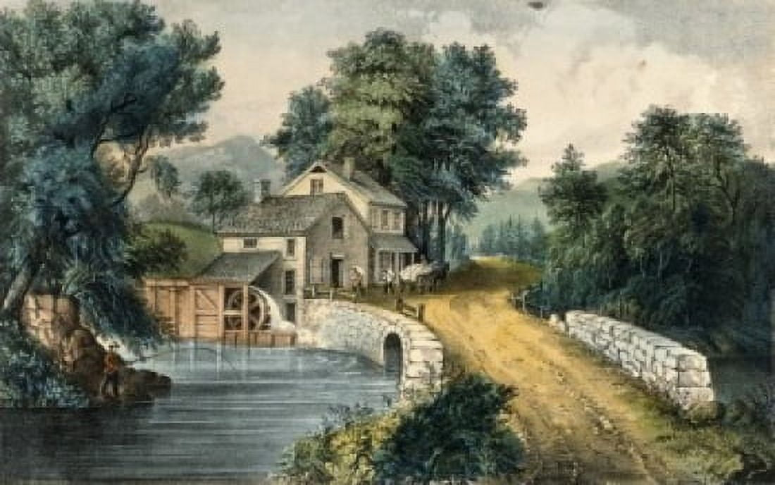 The Roadside Mill 1870 Currier & Ives (1834 -1907 American) Lithograph Canvas Art - Currier & Ives (18 x 24)