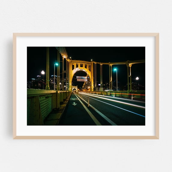The Roberto Clemente Bridge No. 2 - Pittsburgh Pennsylvania Photography Oak Framed Wall Art Print 24 x 30 inches