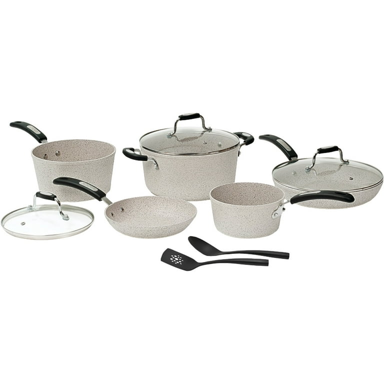 The Rock By Starfrit 060707-001-0000 The Rock By Starfrit 10-Piece Cookware  Set With Bakelite Handles & The Rock By Starfrit 060702-004-0000 The Rock  By Starfrit 8 Fry Pan With Bakelite Handle (Sand) 
