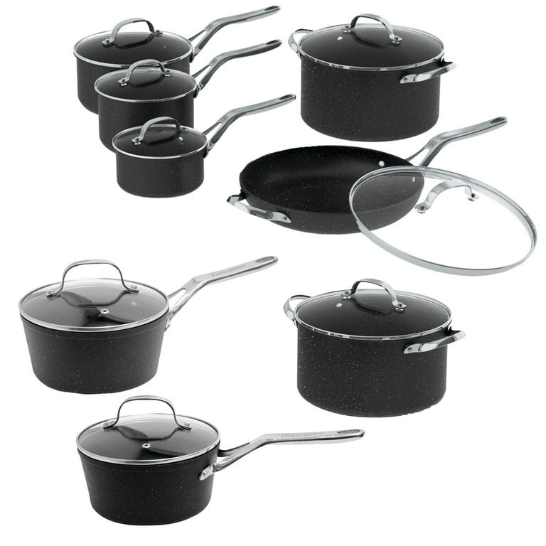 The Rock By Starfrit 16 piece Cookware Set, Dishwasher Safe Pots and Pans,  Black 