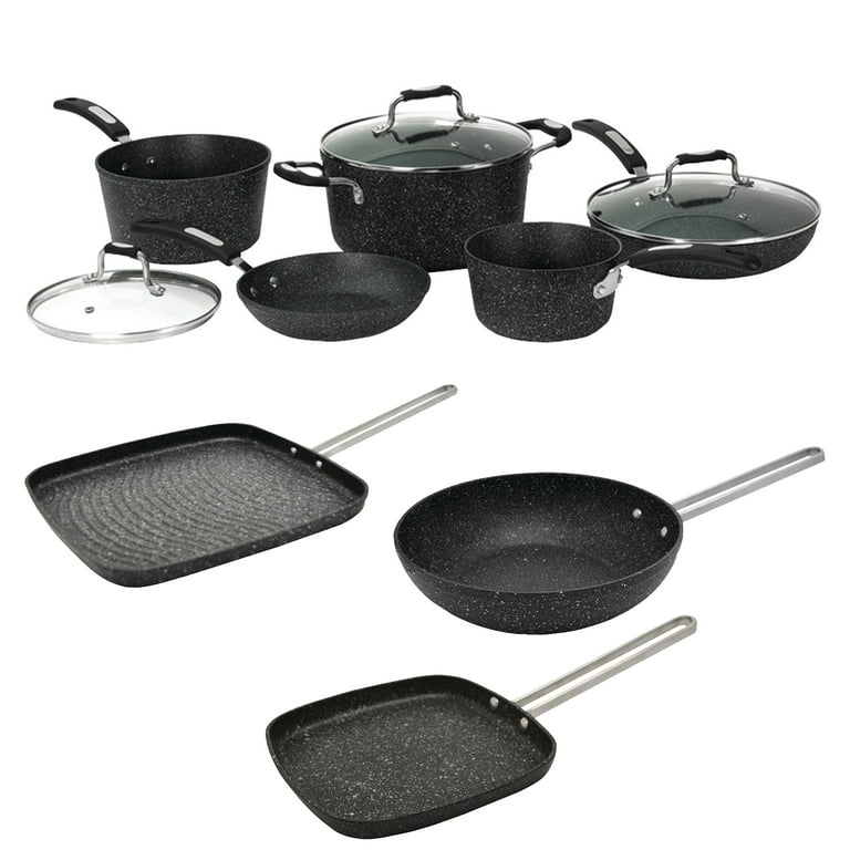 THE ROCK by Starfrit 8-Piece Cookware Set with Bakelite Handles, Black