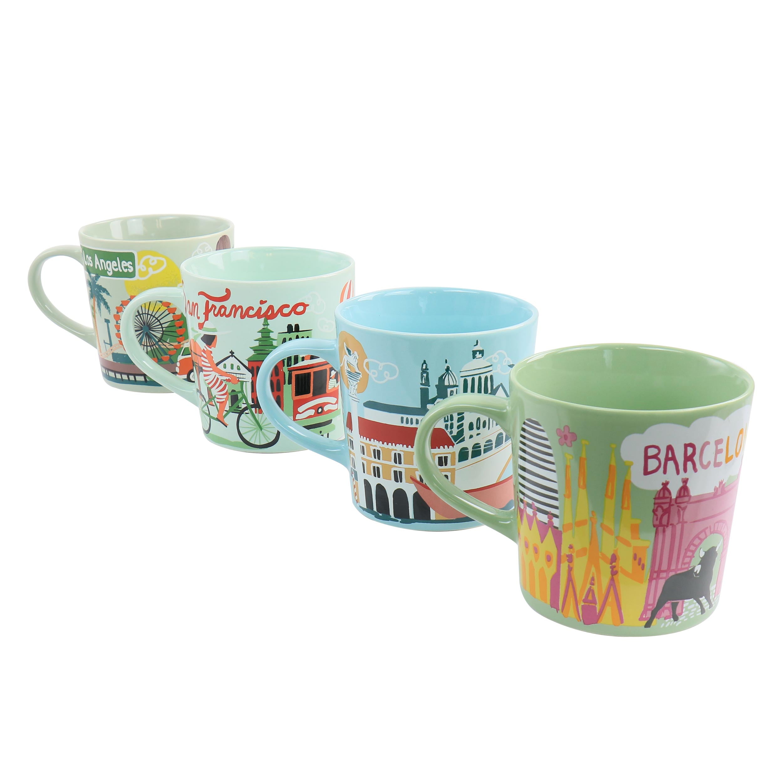 The Rock City Lights Assorted 17 Ounce Ceramic Mugs, Set of 4