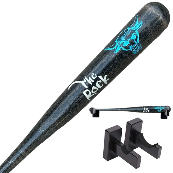 The Rock Engraved Baseball Bat with Wall Mount