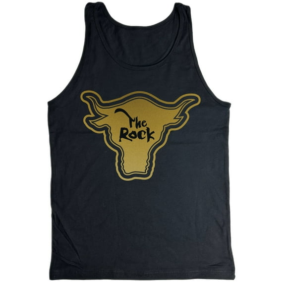 The Rock Gold Bull Logo Attitude Era Black Tank Top Shirt