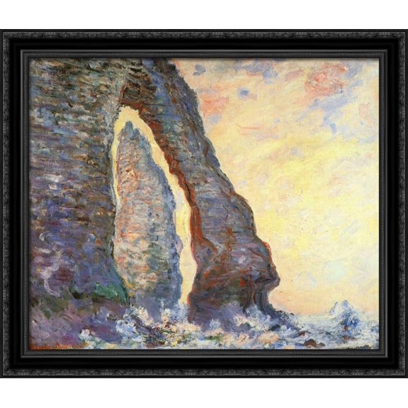 The Rock Needle Seen through the Porte d'Aval 34x28 Large Black Ornate Wood Framed Canvas Art by Claude Monet