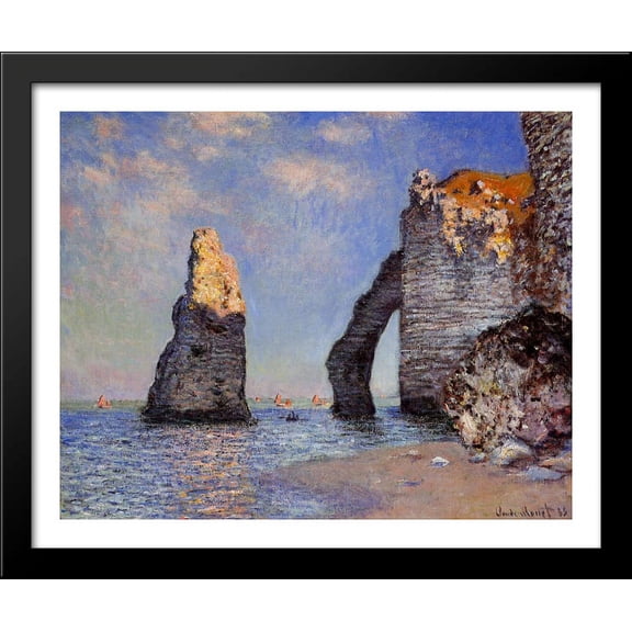 The Rock Needle and the Porte d'Aval 34x28 Large Black Wood Framed Print Art by Claude Monet