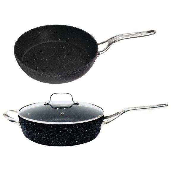 The Rock by Starfrit 11", 4.7-Quart Deep Saut Pan with Glass Lid & Stainless Steel Handles & Fry Pan with Stainless Steel Handle (8")