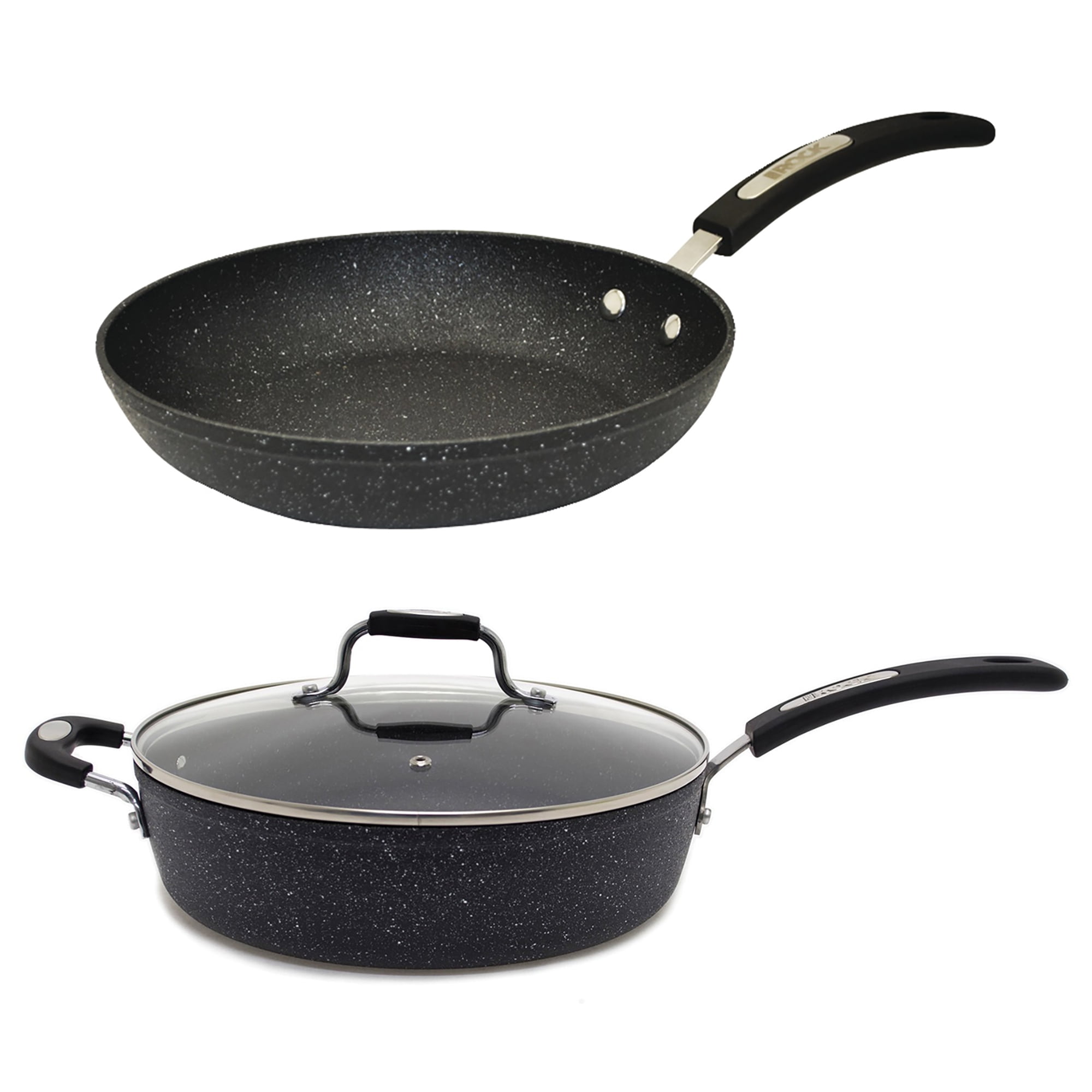 The Rock by Starfrit 11 Deep-Fry Pan with Lid and Bakelite Handles and 9.5 Fry Pan with Bakelite Handle