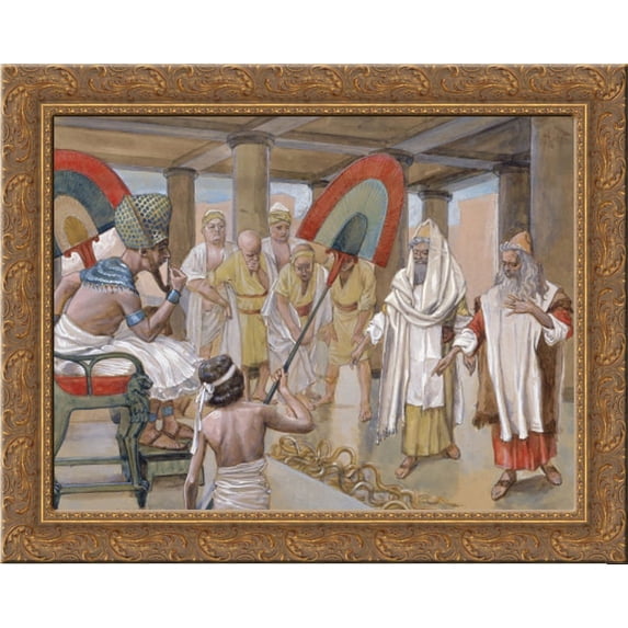The Rod of Aaron Devours the Other Rods 24x20 Gold Ornate Wood Framed Canvas Art by James Tissot