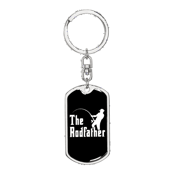 The Rodfather Fishing Stainless Steel or 18k Gold Premium Swivel Dog Tag Keychain