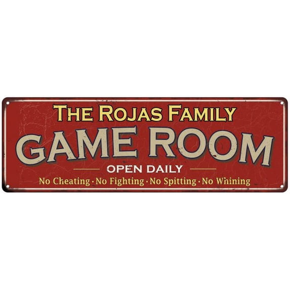 The Rojas Family Red Game Room Metal 6x18 Sign 106180038229