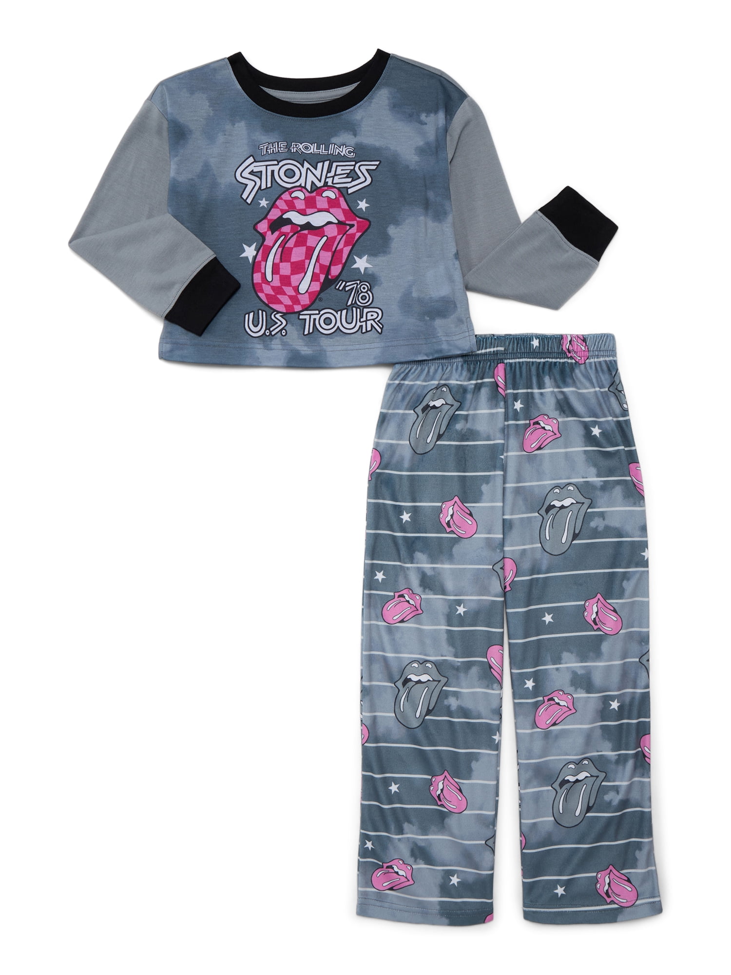 The Rolling Stones Girls Long Sleeve Top and Pants Pajama Set, 2-Piece, Size 4-12