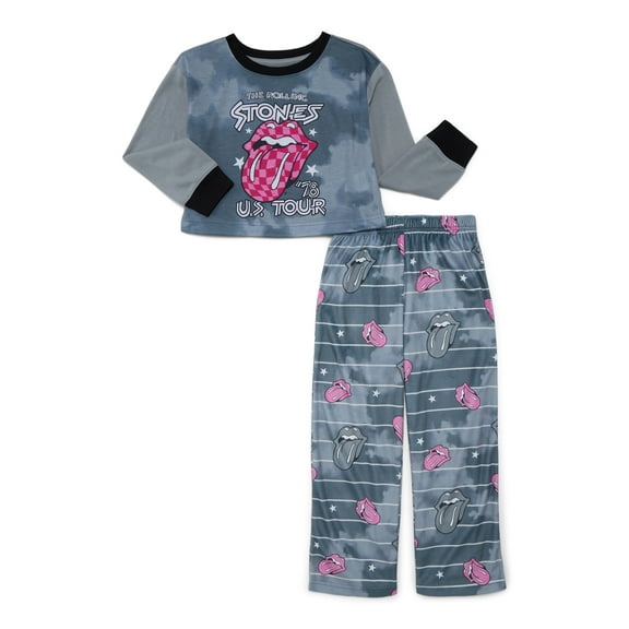 The Rolling Stones Girls Long Sleeve Top and Pants Pajama Set, 2-Piece, Size 4-12
